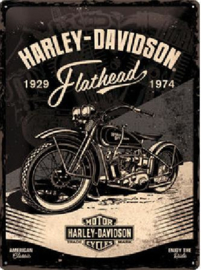 Harley Davidson Flathead 1929-1974 Metalen wandbord in reliëf 30 x 40 cm