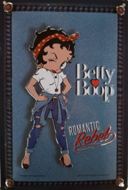Betty Boop Romantic Rebel Blauw .  Metalen wandbord in reliëf 20 x 30 cm.