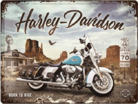 Harley-Davidson - Route 66 Road King Classic.  Metalen wandbord in reliëf 30 x 40 cm.