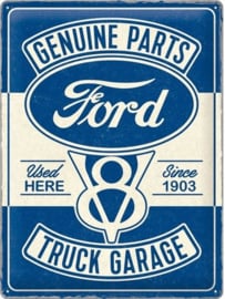 Ford Genuine Parts V8 Truck Garage.  Metalen wandbord in reliëf 30 x 40 cm.