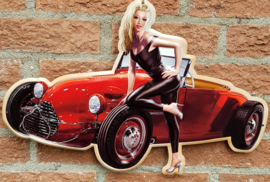 Pin Up by Racingcar.  Metalen wandbord in reliëf 27 x 40 cm.