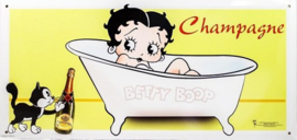 Betty Boop Champagne.  Metalen wandbord 22 x 45 cm.