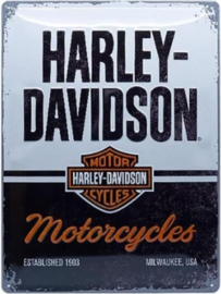 Harley Davidson Motorcycles.  Metalen wandbord in reliëf 30 x 40 cm.