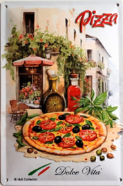 Pizza Dolce Vita.  Metalen wandbord in reliëf 20 x 30 cm.