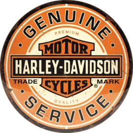 Harley Davidson Genuine Service.   Metalen wandbord in reliëf Ø 35 cm.