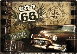 Route 66 Drive Eat Metalen Postcard 10 x 14 cm.