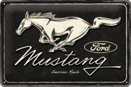 Ford Mustang - Horse Logo Black. Metalen wandbord in reliëf 20 x 30 cm.