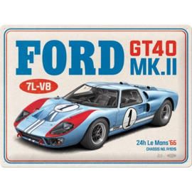 Ford GT40 24H Le Mans1966.  Metalen wandbord in reliëf 30 x 40 cm.