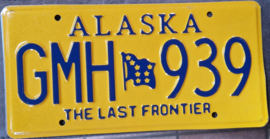 Alaska Originele license plate .  The Last Frontier.