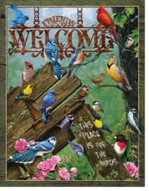 Welcome - Place for the Birds.   Metalen wandbord 31,5 x 40,5 cm.