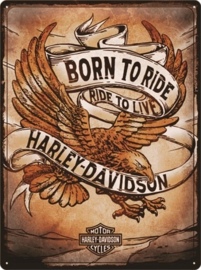 Harley Davidson. Born to Ride Eagle. Metalen wandbord in reliëf 30 x 40 cm.