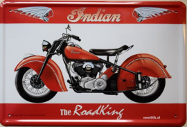 Indian The Road King.  Metalen wandbord in reliëf 20 x 30 cm.