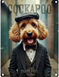 Cockapoo . Peaky Paws Club.    Metalen wandbord 40 x 30 cm .