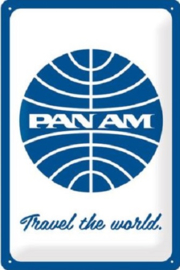 Pan Am - Travel the world Metalen wandbord in reliëf 20 x 30 cm.