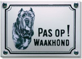 Pas op Waakhond Mastif Emaille bordje 14 x 10 cm.