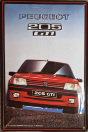 Peugeot 205 GTI.  Metalen wandbord in reliëf 20 x 30 cm.​