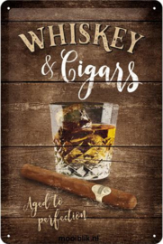 Whiskey & Cigars Metalen wandbord in reliëf 20 x 30 cm