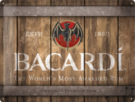 Bacardi - Wood Barrel Logo. Metalen wandbord in reliëf 30 x 40 cm.