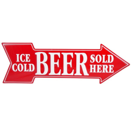 Ice Cold Beer Sold Here.  Aluminium Arrow Sign 69 x 21 cm.