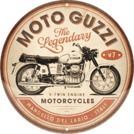 Moto Guzzi The Legendary.   Metalen wandbord in reliëf Ø 35 cm.