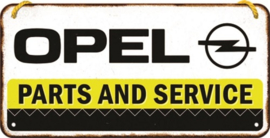 Opel Parts & Service.  Metalen wandbordje in reliëf 10 x 20 cm.