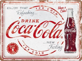 Coca-Cola Refreshing New Feeling.   Metalen wandbord in reliëf 30 x 40 cm.