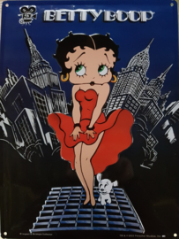 Betty Boop Skyline.  Metalen wandbord in reliëf 30 x 40 cm.