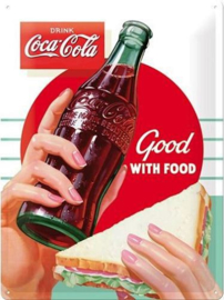Coca Cola Good With Food Metalen wandbord in reliëf 30 x 40 cm