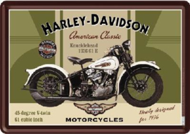 Harley Davidson Knucklehead Metalen Postcard 10 x 14 cm.