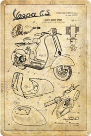 Vespa - Parts Sketches. Metalen wandbord in reliëf 20 x 30 cm.