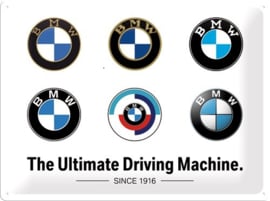 BMW - Logo Evolution. Metalen wandbord in reliëf 30 x 40 cm.