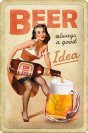 Beer Always a Good Idee.  Metalen wandbord in reliëf 20 x 30 cm.