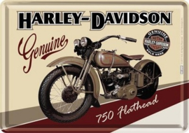 Harley Davidson 750 Flathead Metalen Postcard 10 x 14 cm.