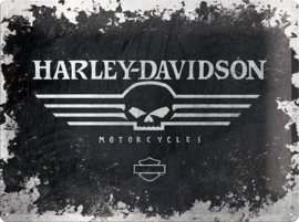 Harley Davidson Skull.  Metalen wandbord in reliëf 30 x 40 cm.
