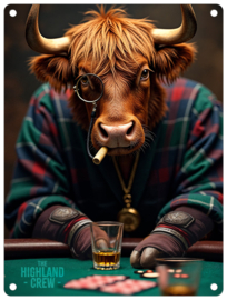 Poker Cow  Highland Crew  Metalen wandbord 40 x 30 cm .
