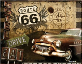 Route 66 Drive & Eat Metalen wandbord in relief 40 x 30 cm