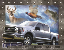 Ford F150 Work Hard. Metalen wandbord 30,5 x 45,7 cm.