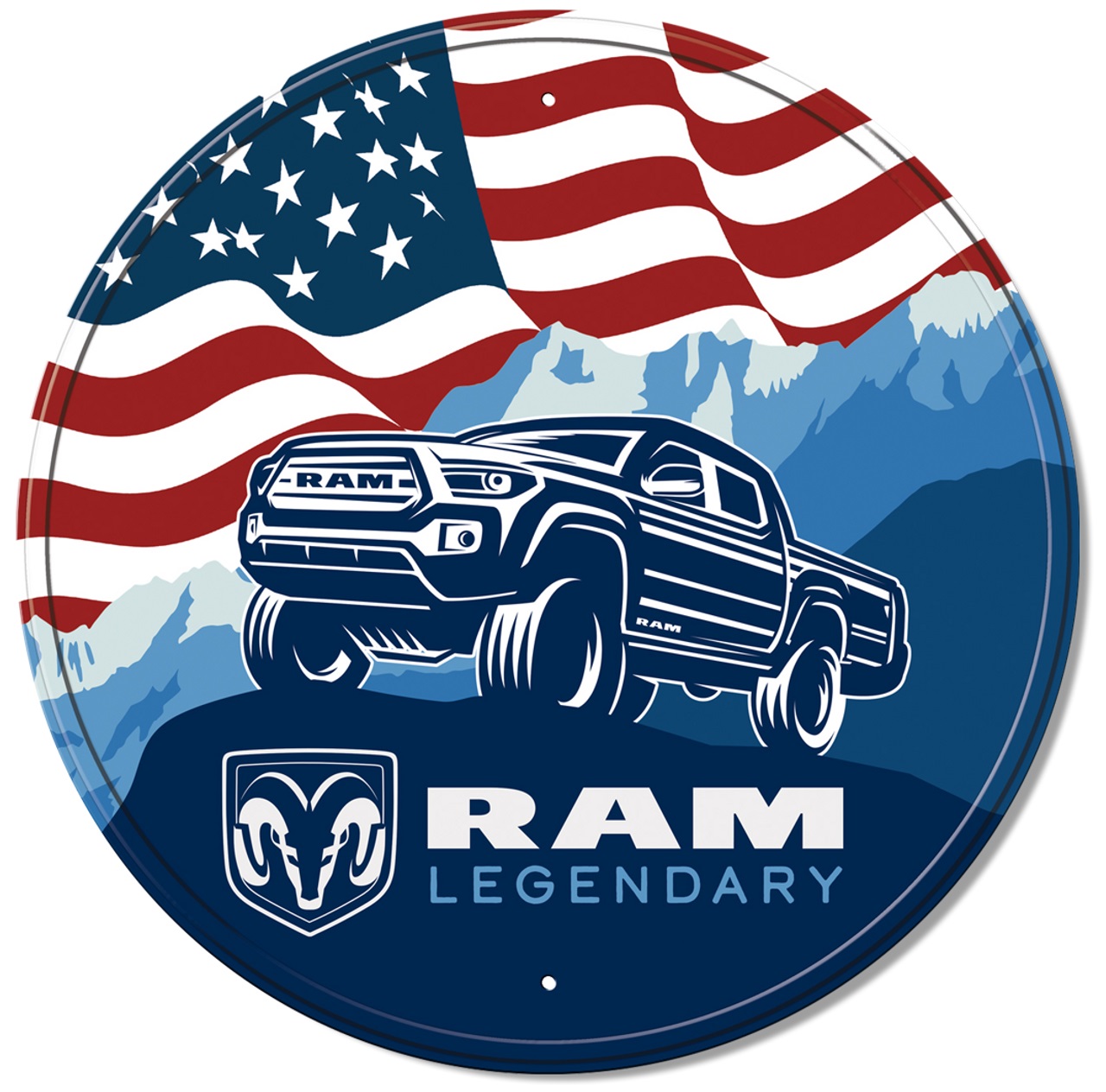 Dodge Ram Legendary. Metalen wandbord in reliëf  Ø 30 cm.​