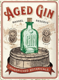 Aged Gin Barrel. Metalen wandbord in reliëf 30 x 40 cm.