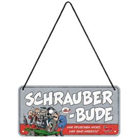 MOTOmania Schrauber-bude. Metalen wandbord 10 x 20 cm