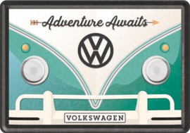 VW Adventure  Awaits Metalen Postcard 10 x 14 cm.