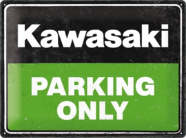 Kawasaki Parking Only Green .  Metalen wandbord in reliëf 30 x 40 cm.