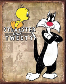 Tweety & Sylvester Retro. Metalen wandbord 31,5 x 40,5 cm.​