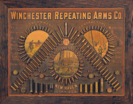 Winchester Repeating Arms .  Metalen wandbord 31,5 x 40,5 cm.