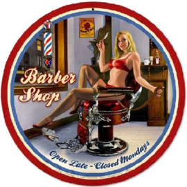 Barber Shop  Pin Up Stalen wandbord 35,5 cm rond