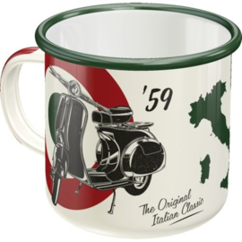 Vespa The Italian Classic. Emaille Drinkbeker