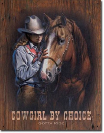 Cowgirl by choice Metalen wandbord 31,5 x 40,5 cm.
