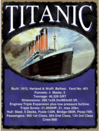 Titanic - 1912  Metalen wandbord 30 x 40 cm.