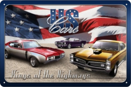 U.S. Cars Kings of the highway.  Metalen wandbord in reliëf 20 x 30 cm.