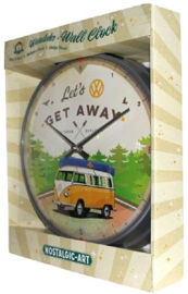 VW Bulli Let's Get Away. Wandklok Ø 31 cm.